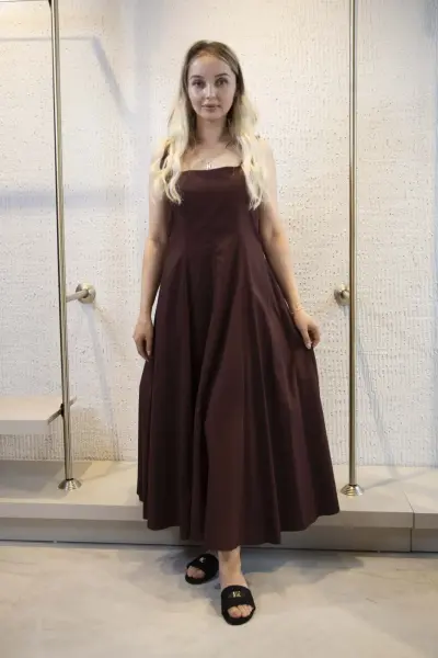 Bordo Straplez Kloş Uzun Elbise