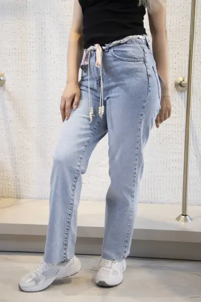 Açık Mavi Bağcıklı Kot Pantolon