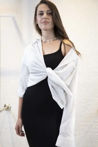 Beyaz Çizgili Oversize Gömlek
